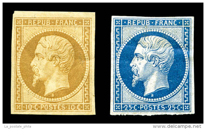 * N&deg;9c/10c, 10c Bistre Et 25c Bleu Impression De 1862, Les 2 Ex Froissures Mais Belle Pr&eacute;sentation   ... - 1852 Louis-Napoléon