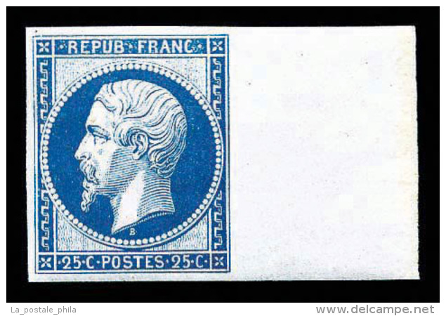 * N&deg;10c, 25c Bleu, Impression De 1862, Grand Bord De Feuille Lat&eacute;ral, Grande Fra&icirc;cheur, SUP... - 1852 Louis-Napoléon