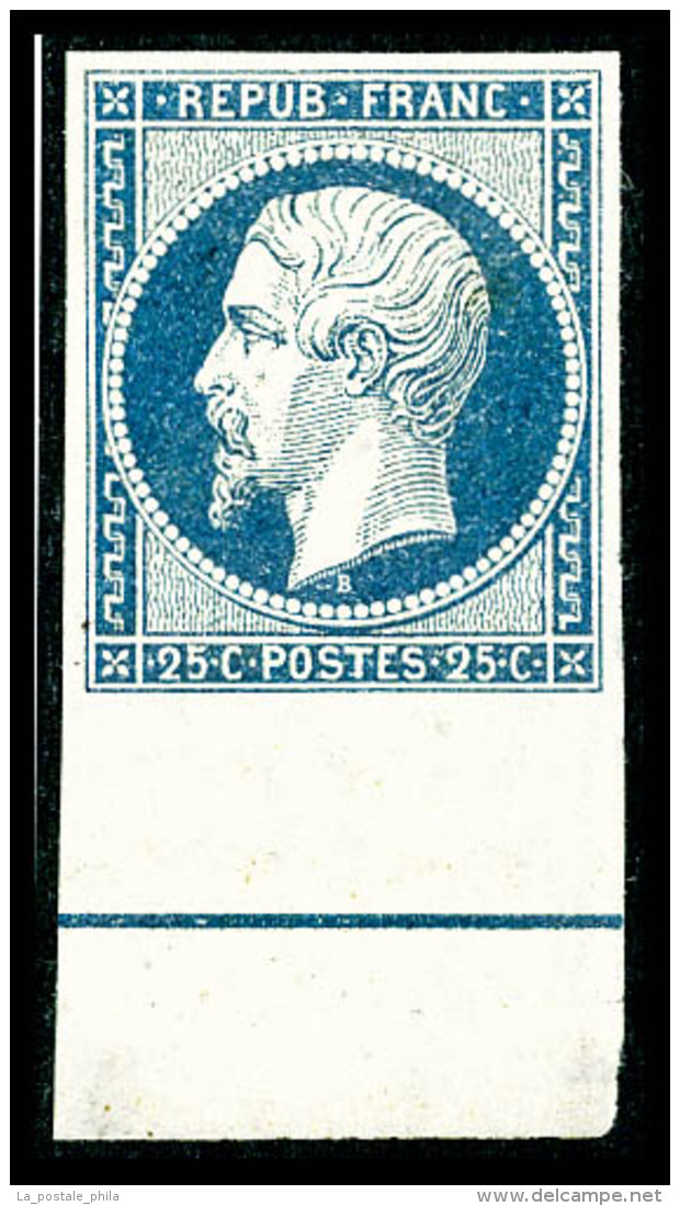 ** N&deg;10b, 25c Bleu Bord De Feuille Avec Filet D'encadrement, SUPERBE. R.R.R (sign&eacute; Calves/certificat)   ... - 1852 Louis-Napoléon