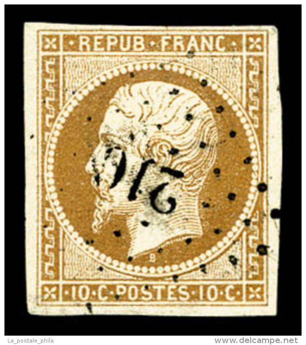 O N&deg;9, 10c Bistre-jaune, Obl PC, TB (sign&eacute;/certificat)    Qualit&eacute;: O   Cote: 750 Euros - 1852 Louis-Napoleon