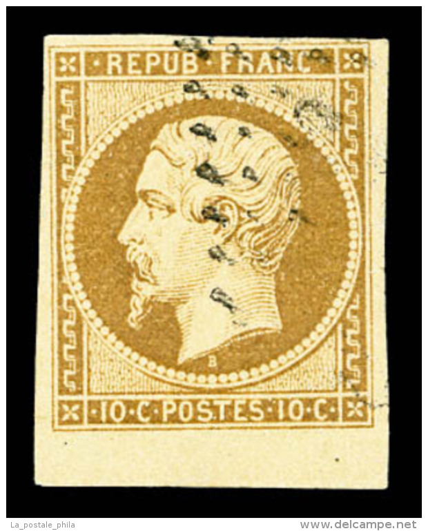 O N&deg;9, 10c Bistre-jaune Obl PC Tr&egrave;s L&eacute;ger, Bord De Feuille. SUP (certificat)    Qualit&eacute;: O... - 1852 Louis-Napoléon