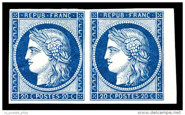 * N&deg;8f, Non &eacute;mis, 20c Bleu-fonc&eacute;, Impression De 1862 En Paire Bdf, SUP (certificat)   ... - 1849-1850 Ceres