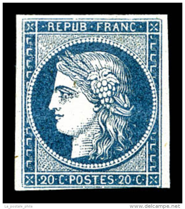 * N&deg;8a, Non &eacute;mis, 20c Bleu Fonc&eacute;, Grande Fra&icirc;cheur, RARE Et TB (certificat)    ... - 1849-1850 Ceres