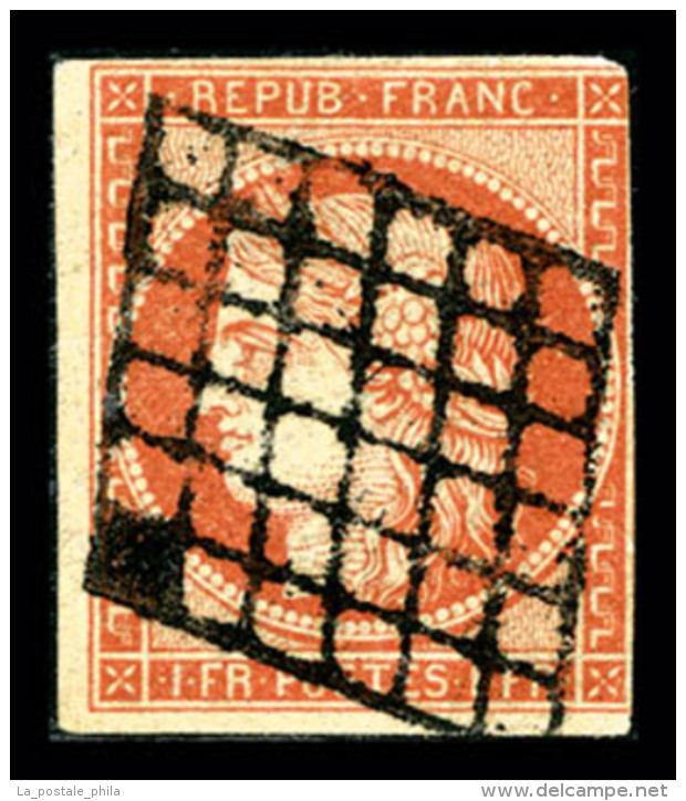 O N&deg;7a, 1F Vermillon-vif , Filet Effleur&eacute; &agrave; Droite Sinon TB (sign&eacute; Scheller/certificat)   ... - 1849-1850 Ceres