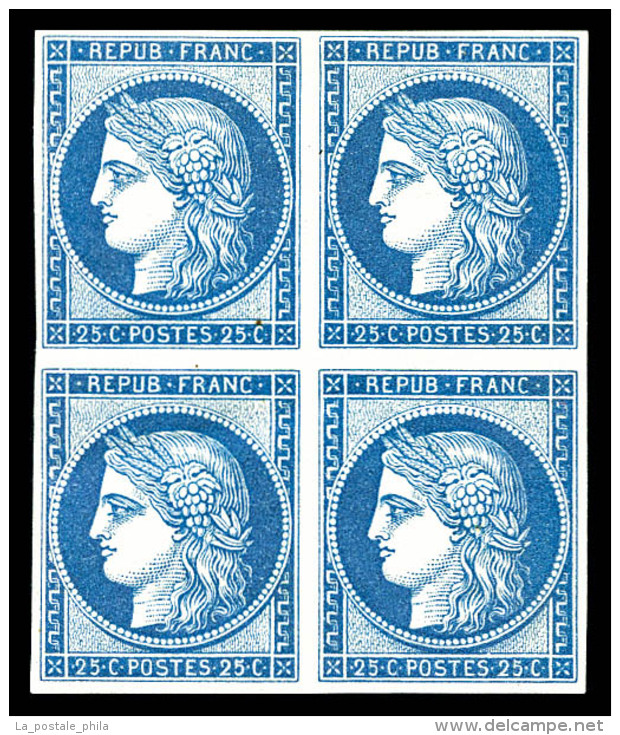 ** N&deg;4d, 25c Bleu, Impression De 1862 En Bloc De Quatre (2ex*), Fra&icirc;cheur Postale, R. SUP (certificat)   ... - 1849-1850 Ceres