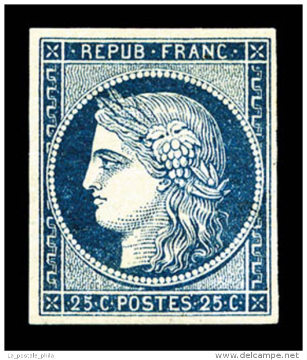 * N&deg;4a, 25c Bleu Fonc&eacute;, Petits Points Roux Dans La Gomme Sinon TB (sign&eacute; Calves/certificat)   ... - 1849-1850 Ceres