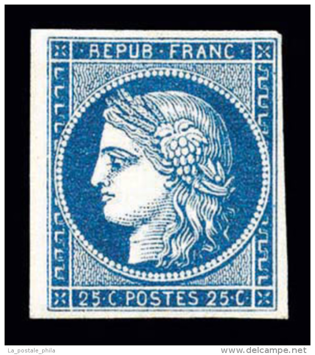 * N&deg;4a, 25c Bleu Fonc&eacute;, Petit Bord De Feuille Lat&eacute;ral, GRANDE FRA&Icirc;CHEUR, RARE Et SUPERBE... - 1849-1850 Ceres