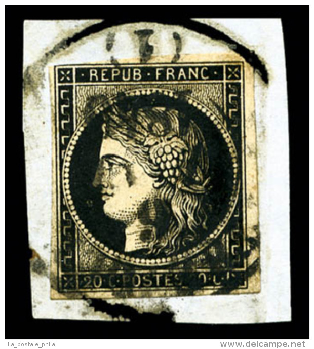 O N&deg;3, 20c Noir Oblit&eacute;r&eacute; C&agrave;D T13 TREVOUX (1) 6 JANV 1849 Sur Fragment, SUP (certificat)   ... - 1849-1850 Cérès
