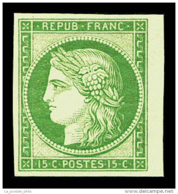 * N&deg;2e, 15c Vert, Impression De 1862, Petit Bord De Feuille, TTB (certificat)    Qualit&eacute;: *   Cote: 850... - 1849-1850 Ceres