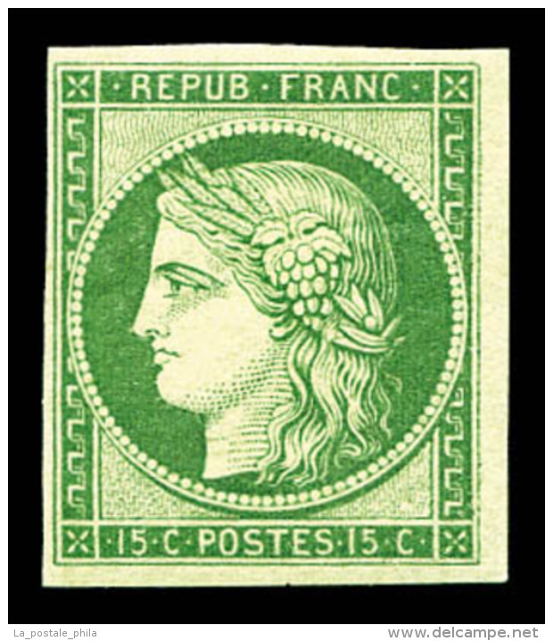 ** N&deg;2e, 15c Vert, Impression De 1862, Fra&icirc;cheur Postale, SUP (certificat)    Qualit&eacute;: ** - 1849-1850 Cérès