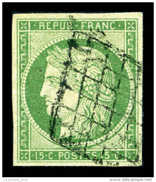 O N&deg;2, 15c Vert Obl Grille. TB (sign&eacute; Scheller/certificat)    Qualit&eacute;: O   Cote: 1000 Euros - 1849-1850 Ceres