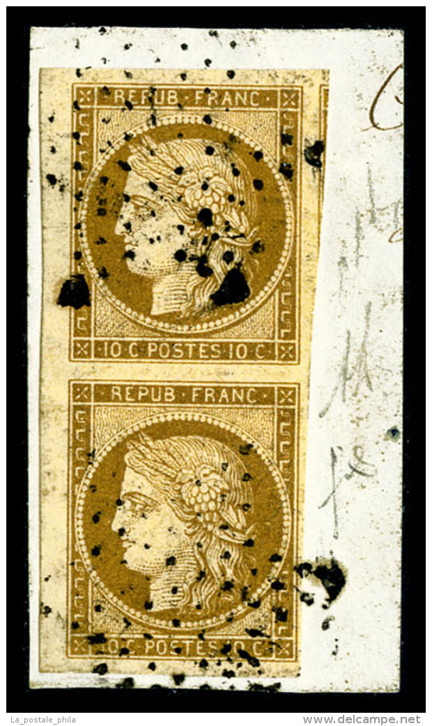 O N&deg;1a, 10c Bistre-brun En Paire Verticale, Petit Bord De Feuille Lat&eacute;ral Sur Fragment, Tr&egrave;s... - 1849-1850 Ceres