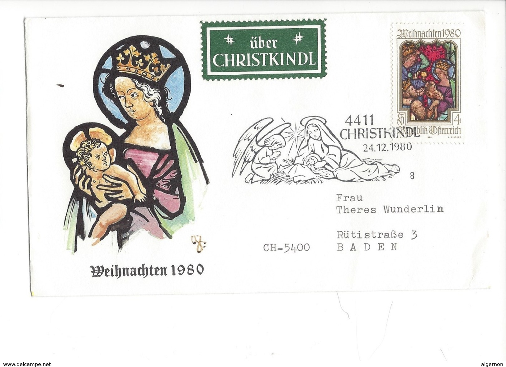 16040 - Christkindl Cover 24.12.1980 Pour Baden CH Weihnachten 1980 + über Christkindl - Noël