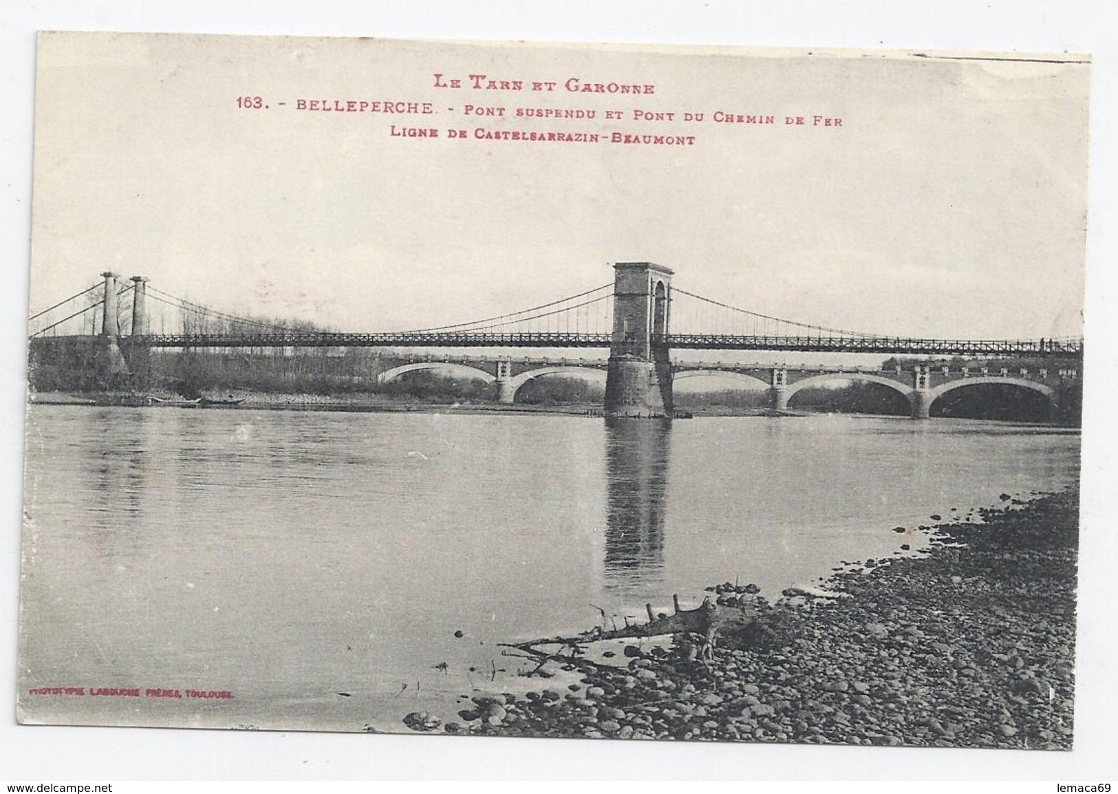 Cpa Le Tarn Et Garonne 163 Belleperche Pont Suspendu Et Pont Du Chemin De Fer Ligne De Castelsarrazin-beaumont - Castelsarrasin