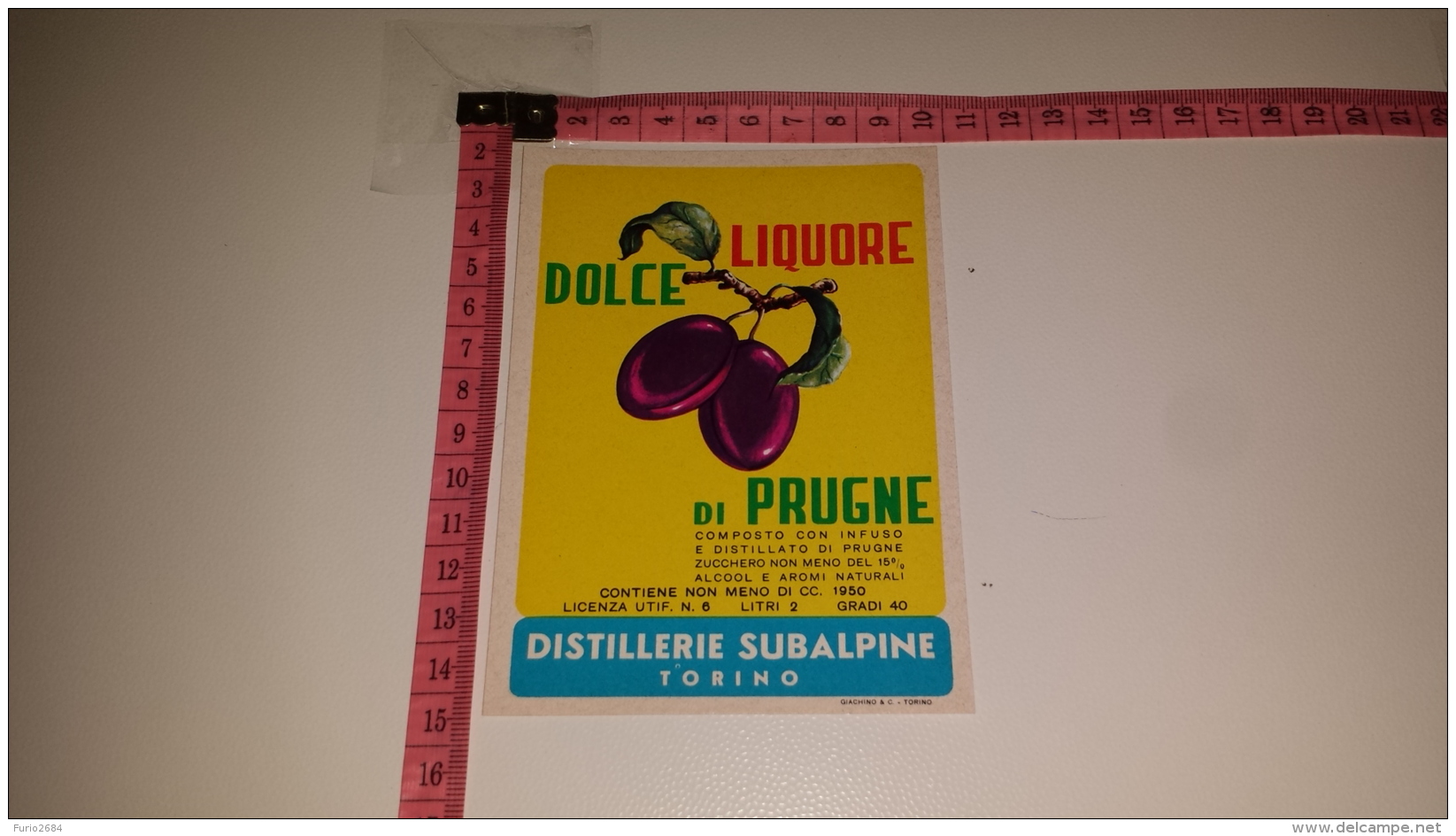 ET-123 TORINO DISTILLERIE SUBALPINE LIQUORE DOLCE DI PRUGNE - Autres & Non Classés