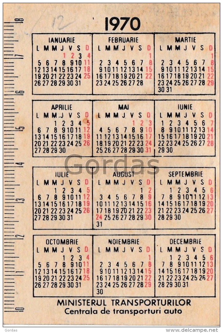 Romania - 1970 - Centrala De Transporturi Auto - Pocket Calendar - Petit Format : 1961-70