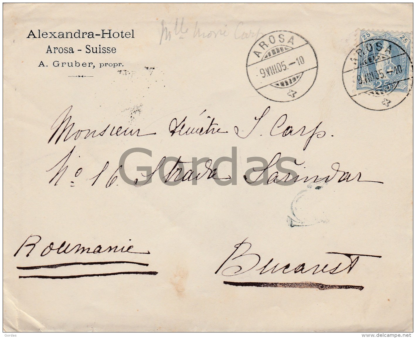 Switzerland - Arosa - Alexandra Hotel - Envelope - 1905 - Pubblicitari