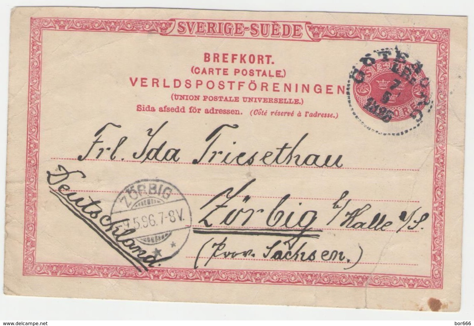 GOOD SWEDEN Postcard With Original Stamp To GERMANY 1896 - Postal Stationery