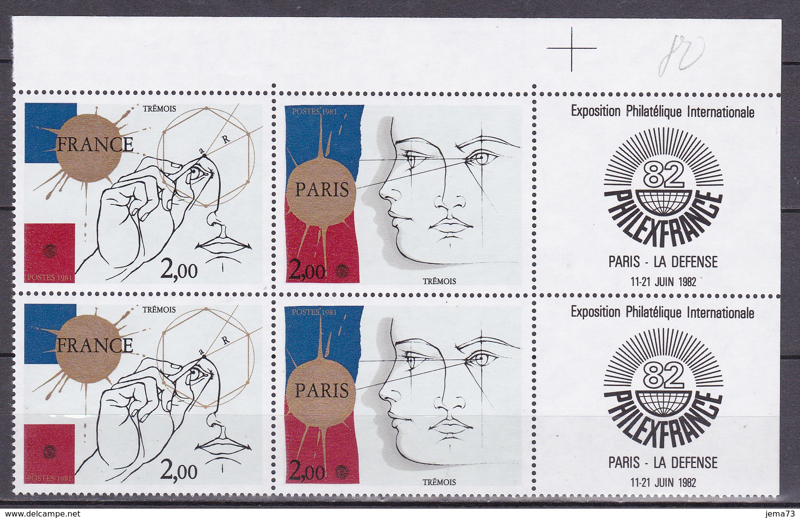 N° 2141 à 2142A Philexfrance82 Exposition Internationale Philathélique Dessins De Trémois: 1 Paire De 2 Timbres Neuf - Ungebraucht