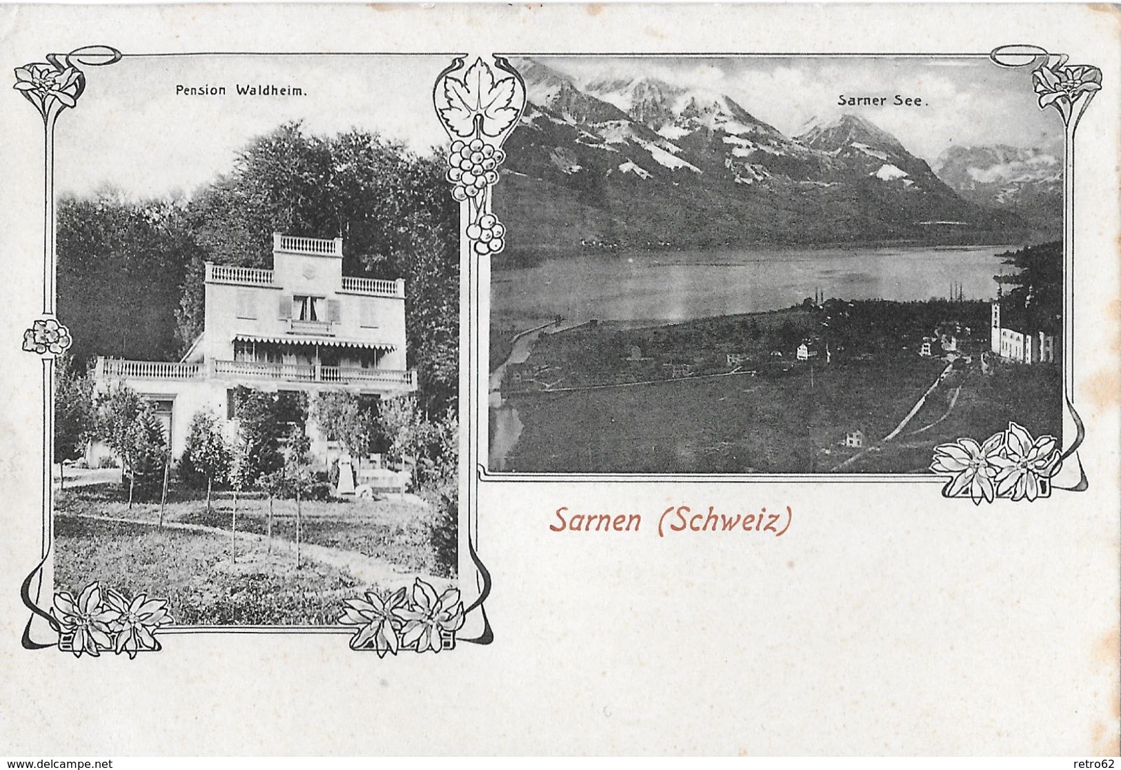 SARNEN &rarr; Mehrbild-Karte Pension Waldheim & Kirchenrüti, Sehr Alter Lichtdruck Ca.1895 - Sarnen