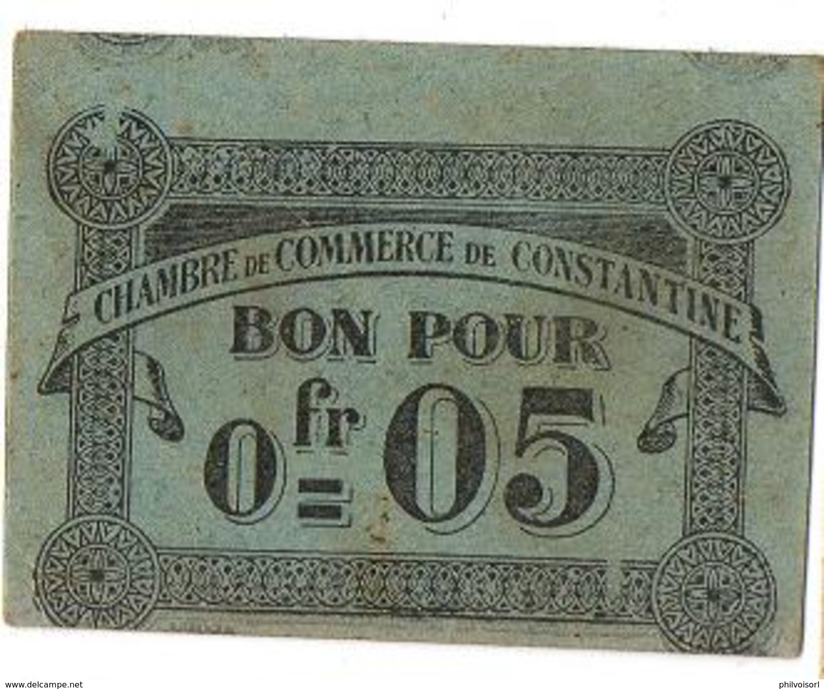 CONSTANTINE BILLET 1915 CHAMBRE COMMERCE 0.05 FRS NEUF - Algérie