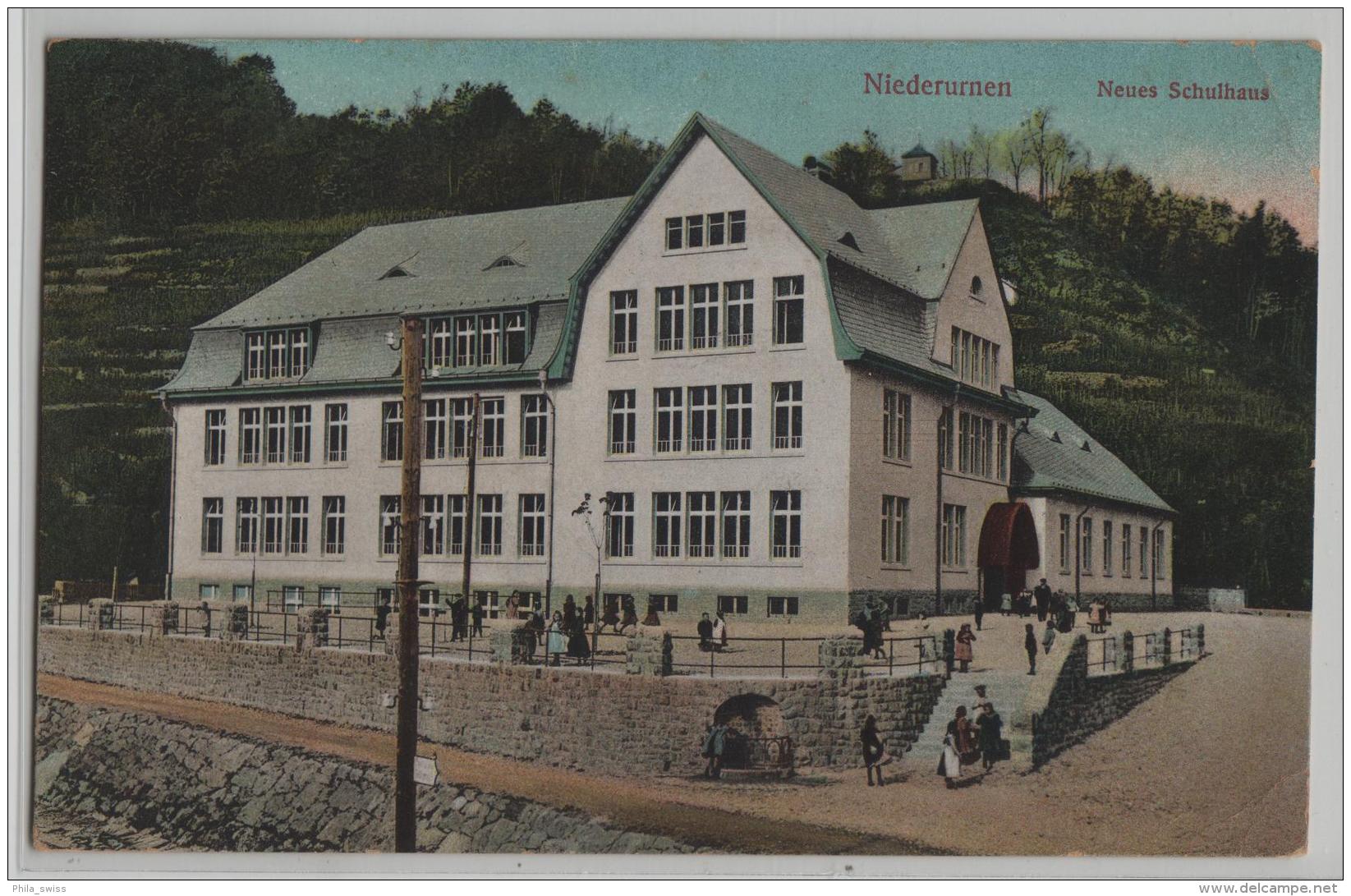 Niederurnen - Neues Schulhaus - Animee Belebt - Photo: Schönwetter-Elmer No. 359 - Elm