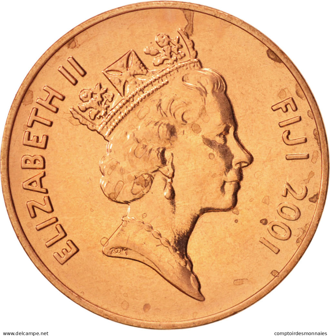 Monnaie, Fiji, Elizabeth II, 2 Cents, 2001, SPL, Copper Plated Zinc, KM:50a - Fidschi