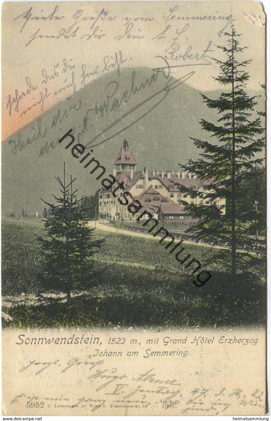 Sonnwendstein - Grand Hotel Erzherzog Johann Am Semmering - Verlag C. Ledermann Jr. Wien Gel. 1901 - Semmering