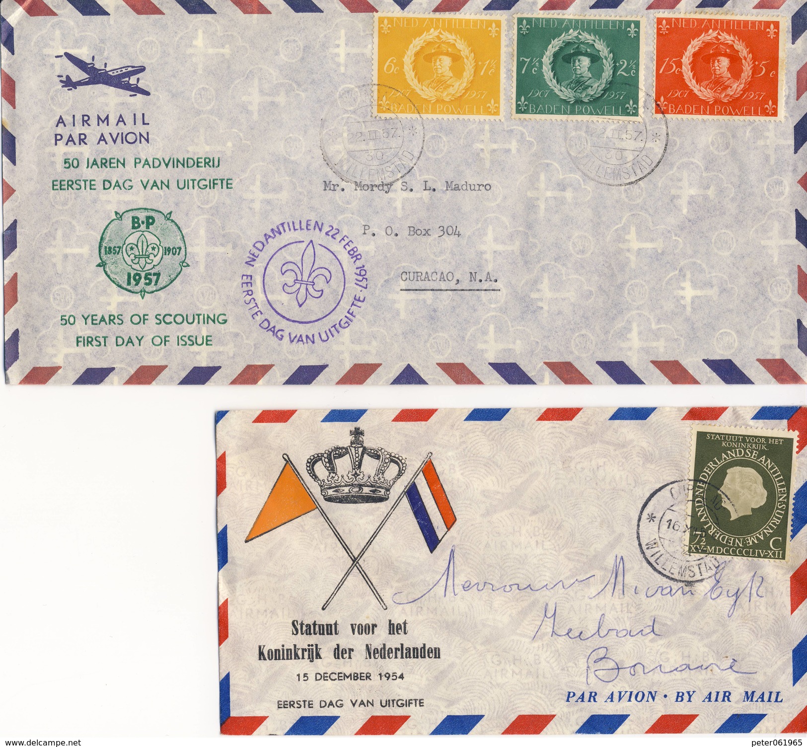 Luchtpost: 2 FDC´s Uit De Jaren '50 (1954 En 1957) - Curacao, Netherlands Antilles, Aruba