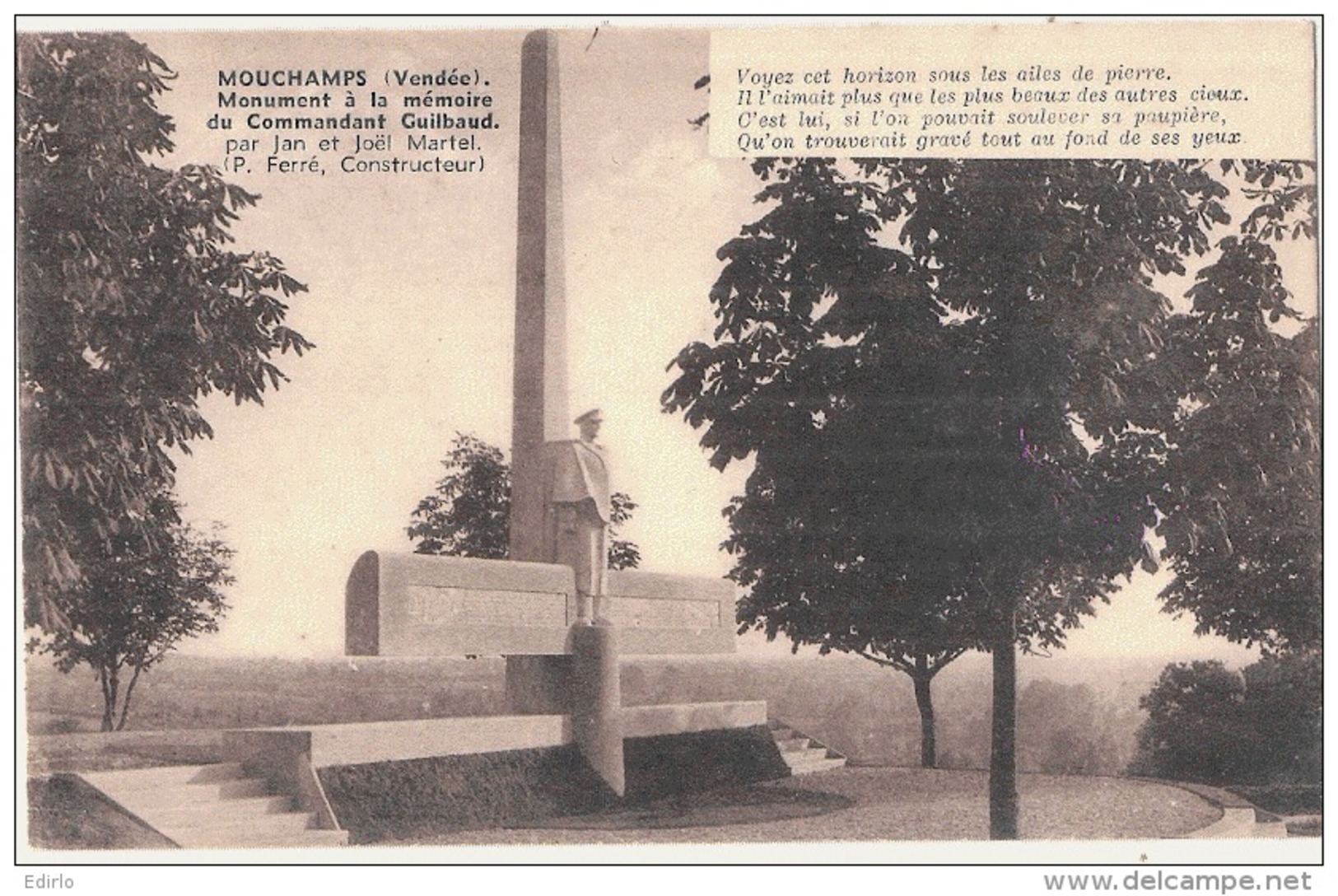 (petit Moirage Scan) -85- MOUCHAMPS . Monument à La Mémoire Du Commandant Guilbaud  Neuve Excellent état - Autres & Non Classés