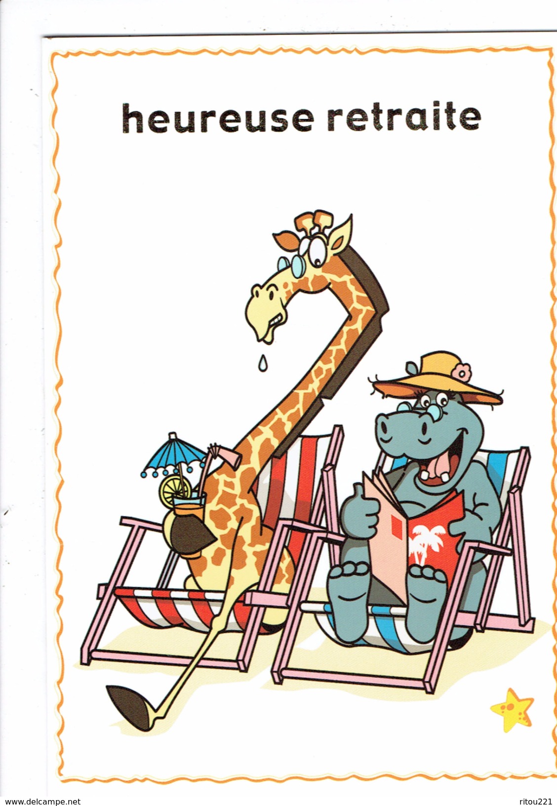 Cpm HUMOUR - Heureuse Retraite - Hippopotame Girafe Chaise Longue - - Hippopotames