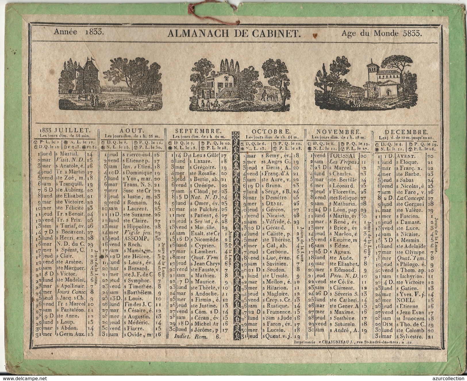 ALMANACH DE CABINET 1833 - Grand Format : ...-1900