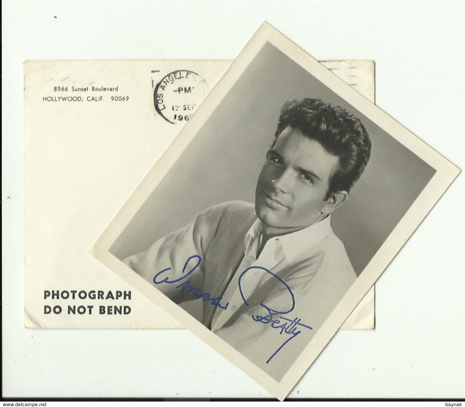 WARREN BEATTY  --  PHOTO ORIGINAL   --   12,5 Cm X 10,5 Cm  -  AUTOGRAFO  -  SIGNED  --   WITH ENVELOPE  -  1966 - Autographes