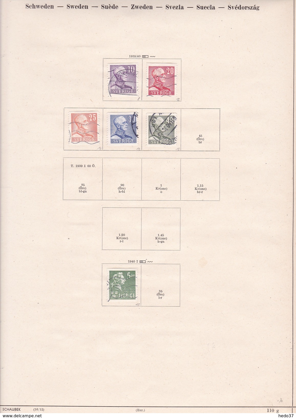 Suède - Collection Vendue Page Par Page - Timbres Oblitérés / Neufs *(avec Charnière) -Qualité B/TB - Collections