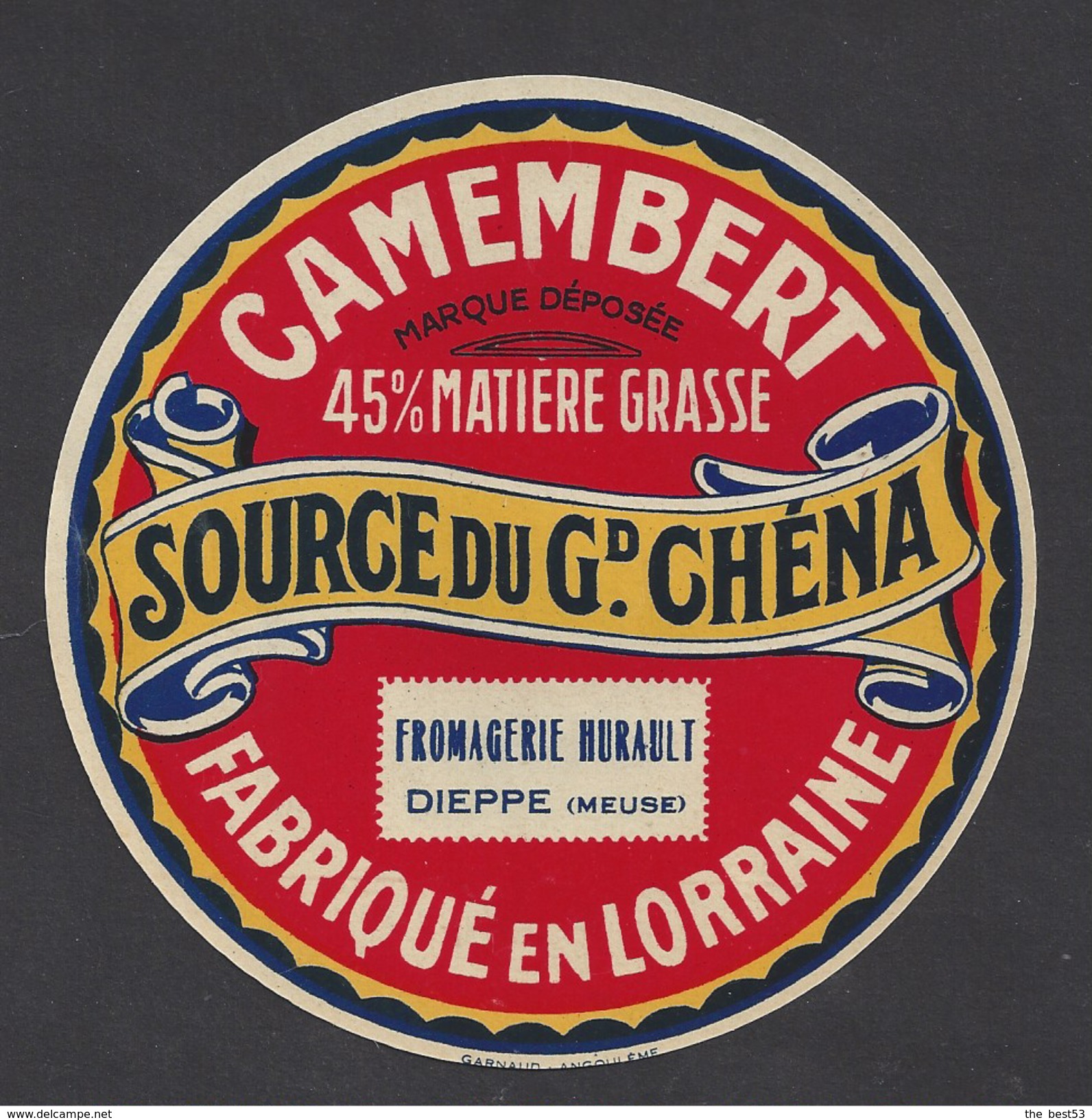 Etiquette De Fromage Camembert - Source Du Gd. Chéna - Laiterie Hurault  à  Dieppe Sous Douaumont  (55 ) - Fromage