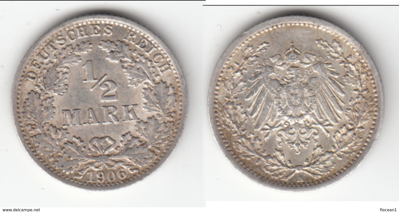 **** ALLEMAGNE - GERMANY - HALF MARK 1906 A -1/2 MARK 1906 A - EMPIRE - ARGENT - SILVER **** EN ACHAT IMMEDIAT - 1/2 Mark