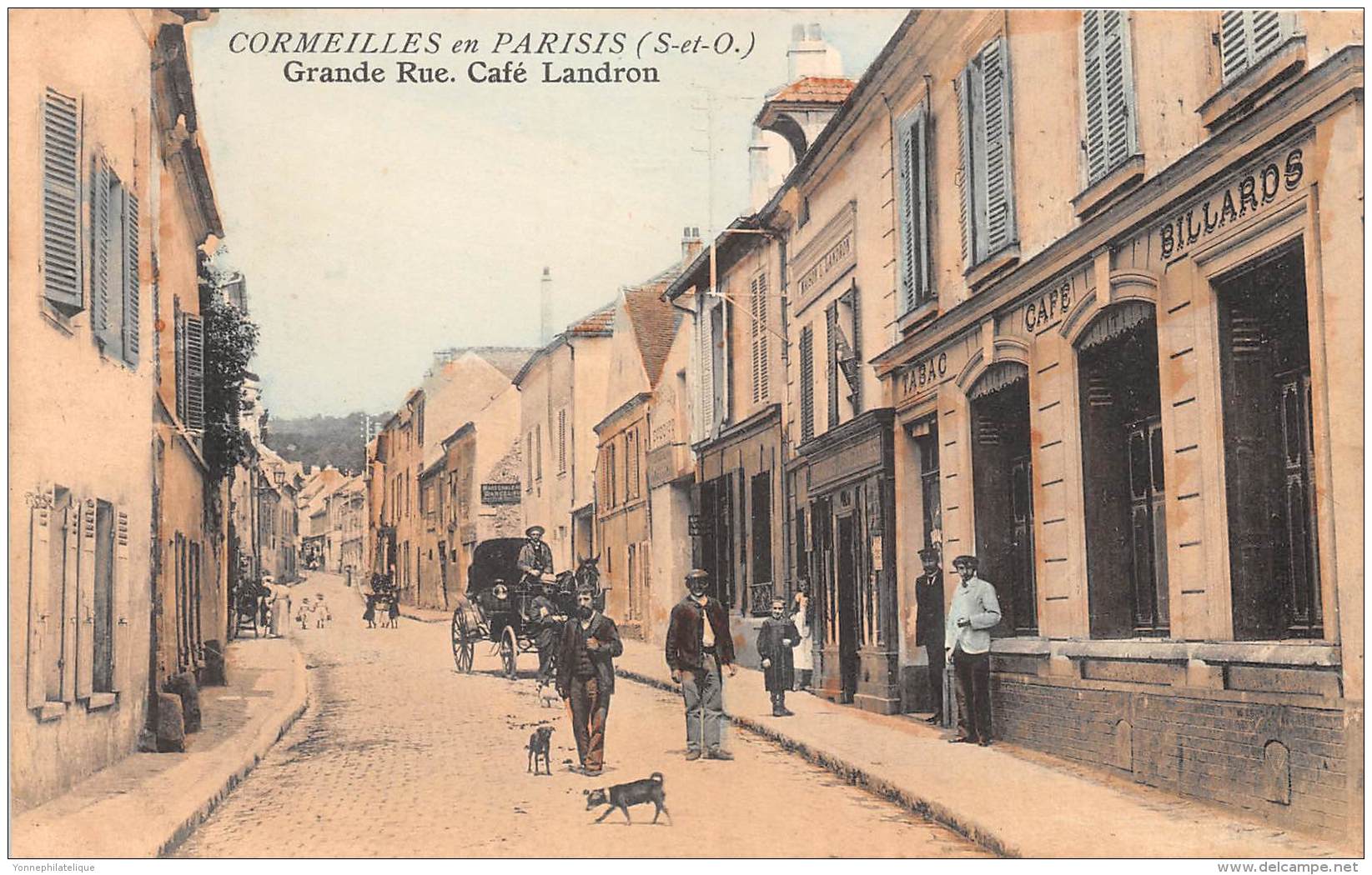 95 - VAL D'OISE / Cormeilles En Parisis - Café LANDRON - Grande Rue - Très Beau Cliché Animé Et Colorisé - Cormeilles En Parisis