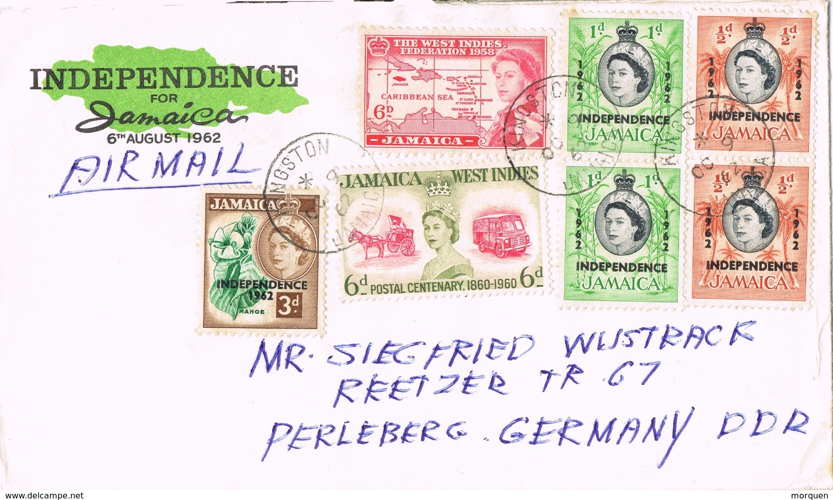 20929. Carta Aerea KINGSTON (jamaica) 1962. Franqueo Mixto Federacion  E Independencia - Jamaica (1962-...)