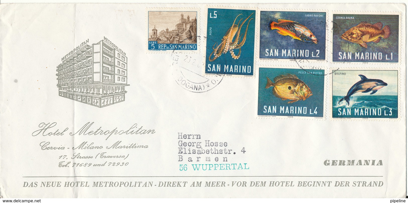 San Marino Cover Sent To Germany With Some FISH Stamps - Fishes