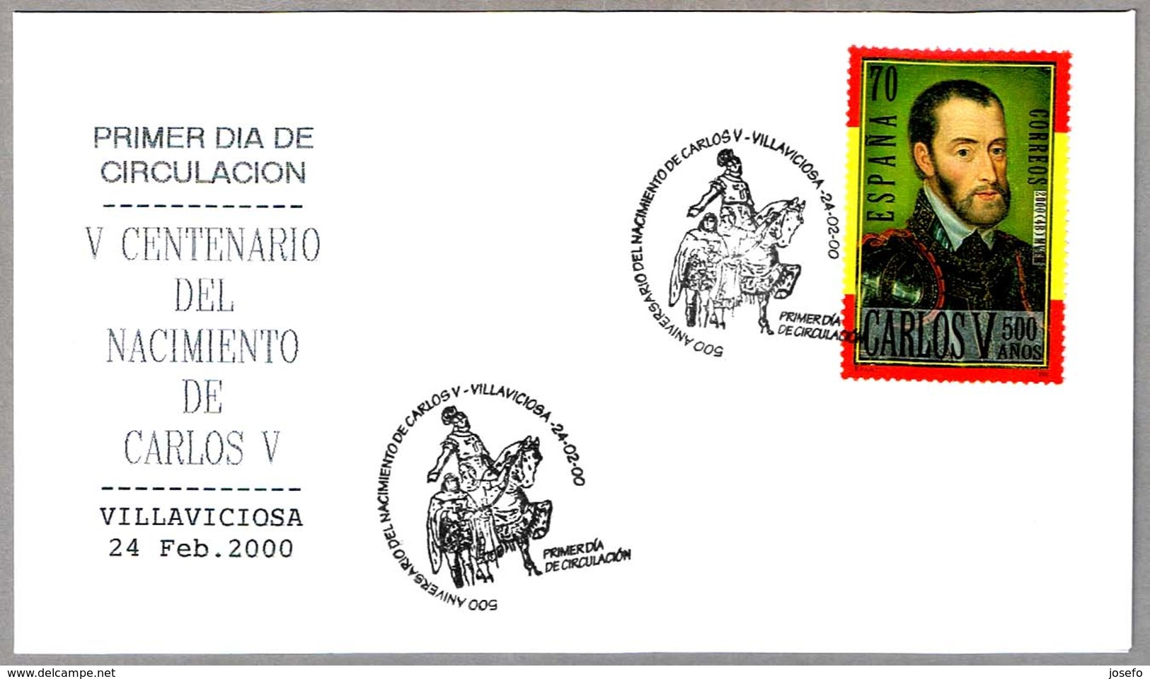 V Cent. Nacimiento De CARLOS V - V Cent. Birth Of CHARLES V. SPF/FDC Villaviciosa, Asturias, 2000 - Familias Reales