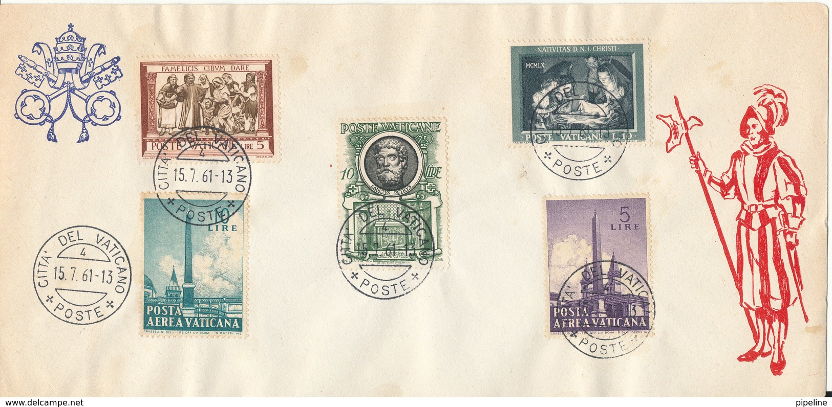 Vatican Cover With More Different Stamps 15-7-1961 - Covers & Documents