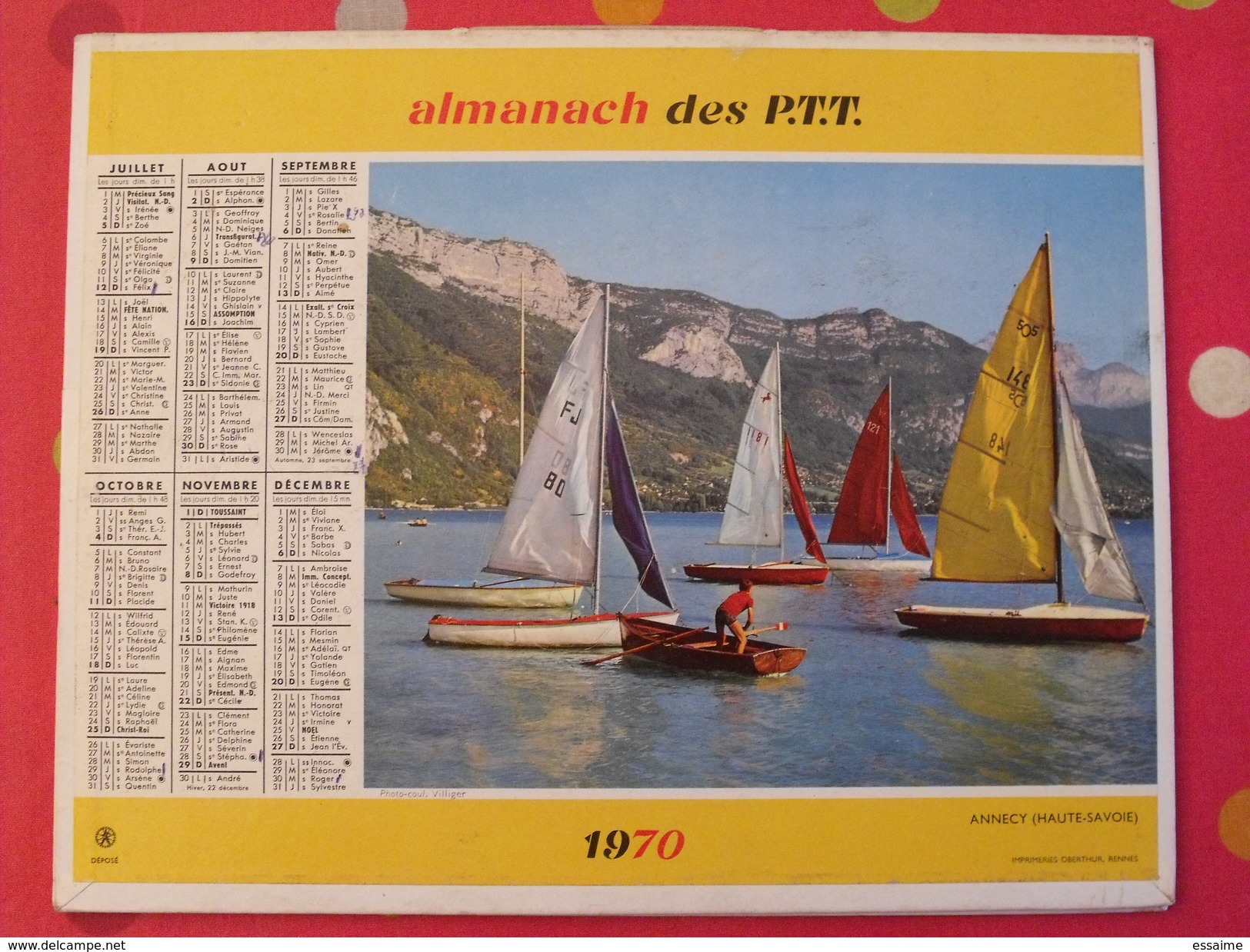 Almanach Des PTT. 1970. Calendrier Poste, Postes Télégraphes..  Montagne Lac Annecy Voiliers - Grossformat : 1961-70