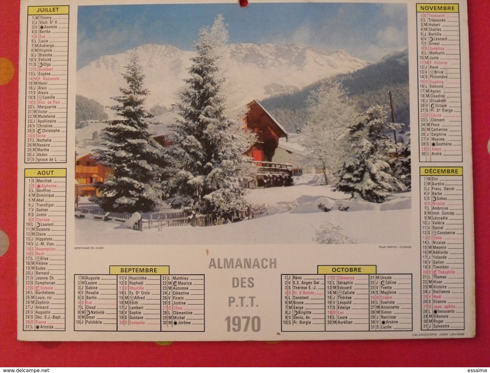 Almanach Des PTT. 1970. Calendrier Poste, Postes Télégraphes..  Montagne Sanary Côte D'azur - Tamaño Grande : 1961-70