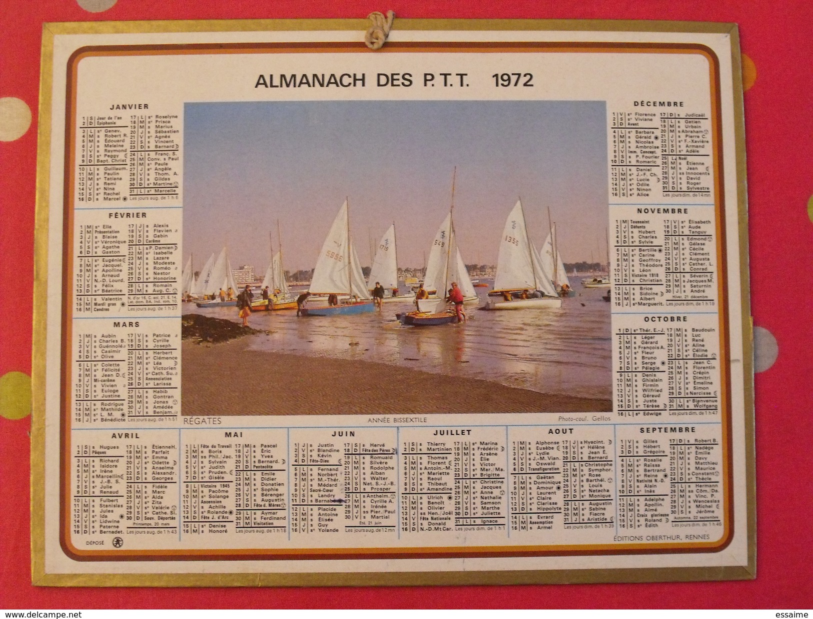 Almanach Des PTT. 1972. Calendrier Poste, Postes Télégraphes.. Voiliers Régates - Tamaño Grande : 1971-80