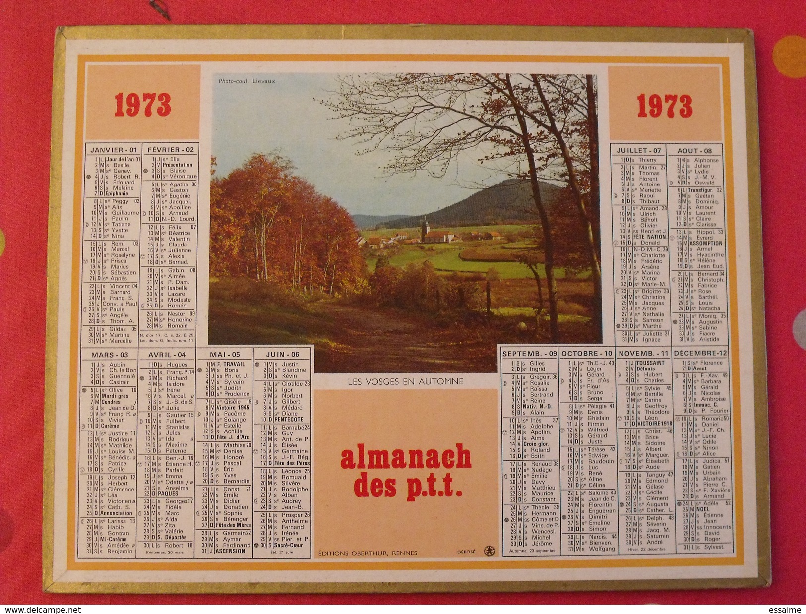 Almanach Des PTT. 1973. Calendrier Poste, Postes Télégraphes. Vosges - Tamaño Grande : 1971-80