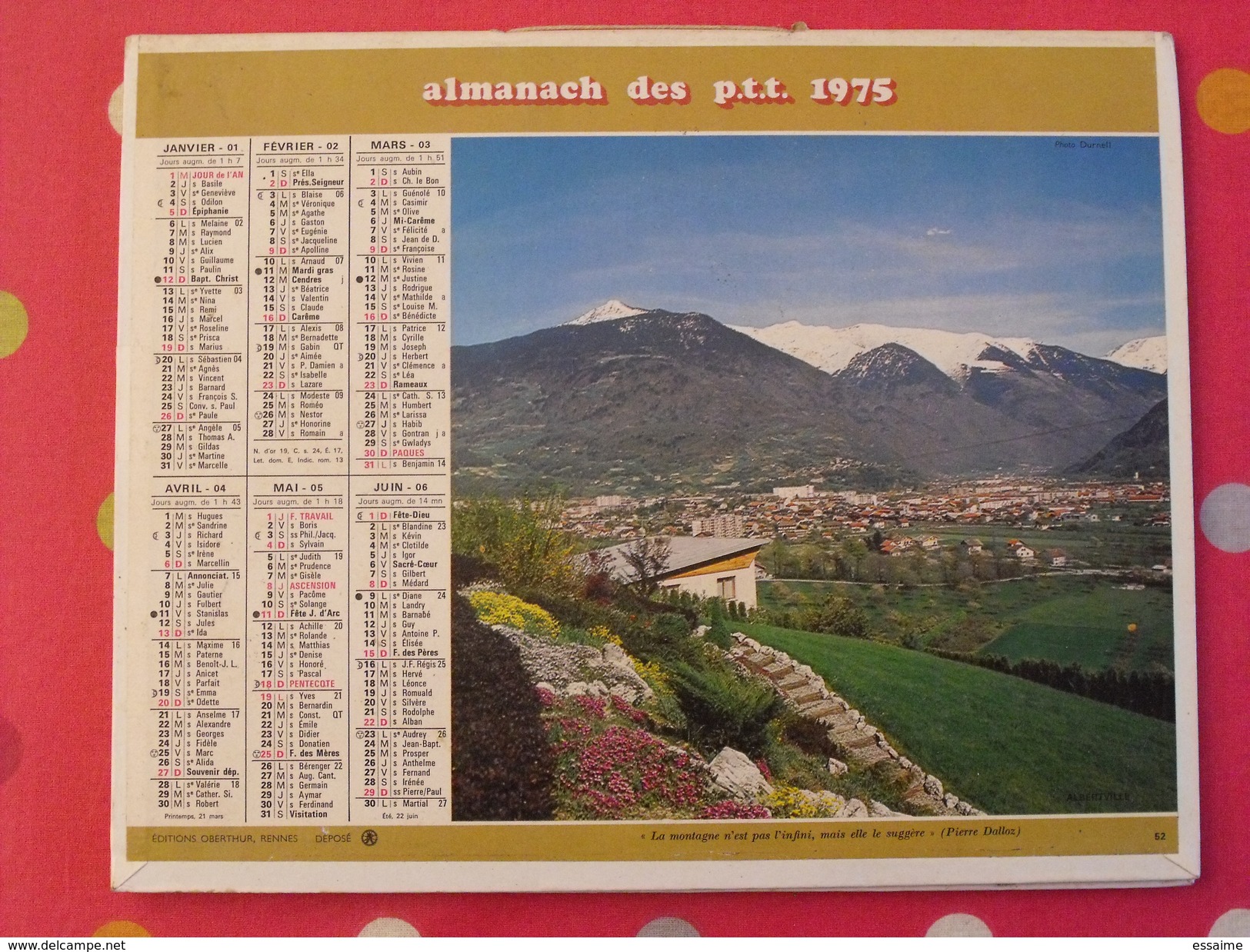 Almanach Des PTT. 1975. Calendrier Poste, Postes Télégraphes. Montagne Ferme Eure Vache - Tamaño Grande : 1971-80