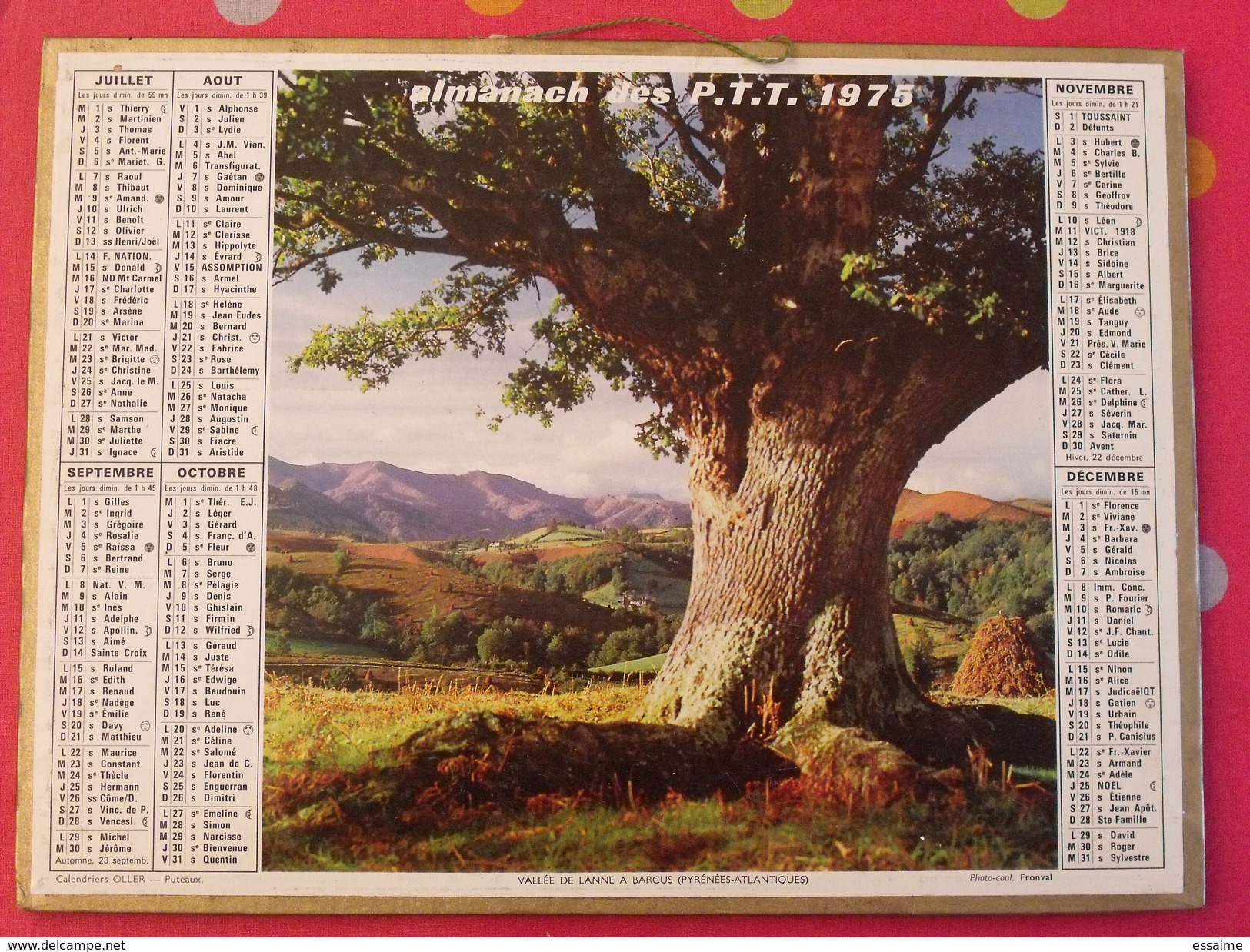 Almanach Des PTT. 1975. Calendrier Poste, Postes Télégraphes. Vallée De Lanne Barcus St Gervais - Big : 1971-80