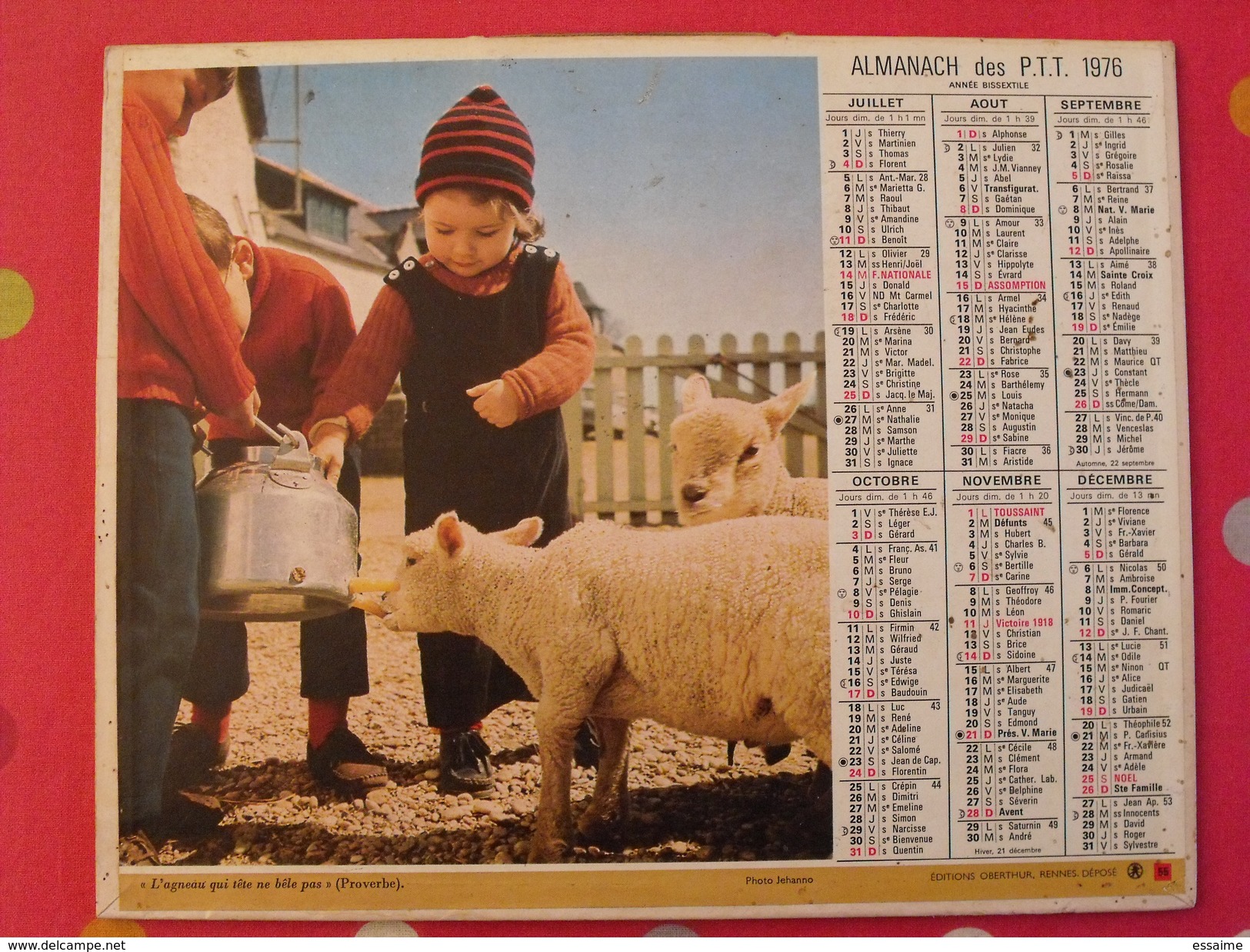 Almanach Des PTT. 1976. Calendrier Poste, Postes Télégraphes. Veau Mouton Fillette - Tamaño Grande : 1971-80