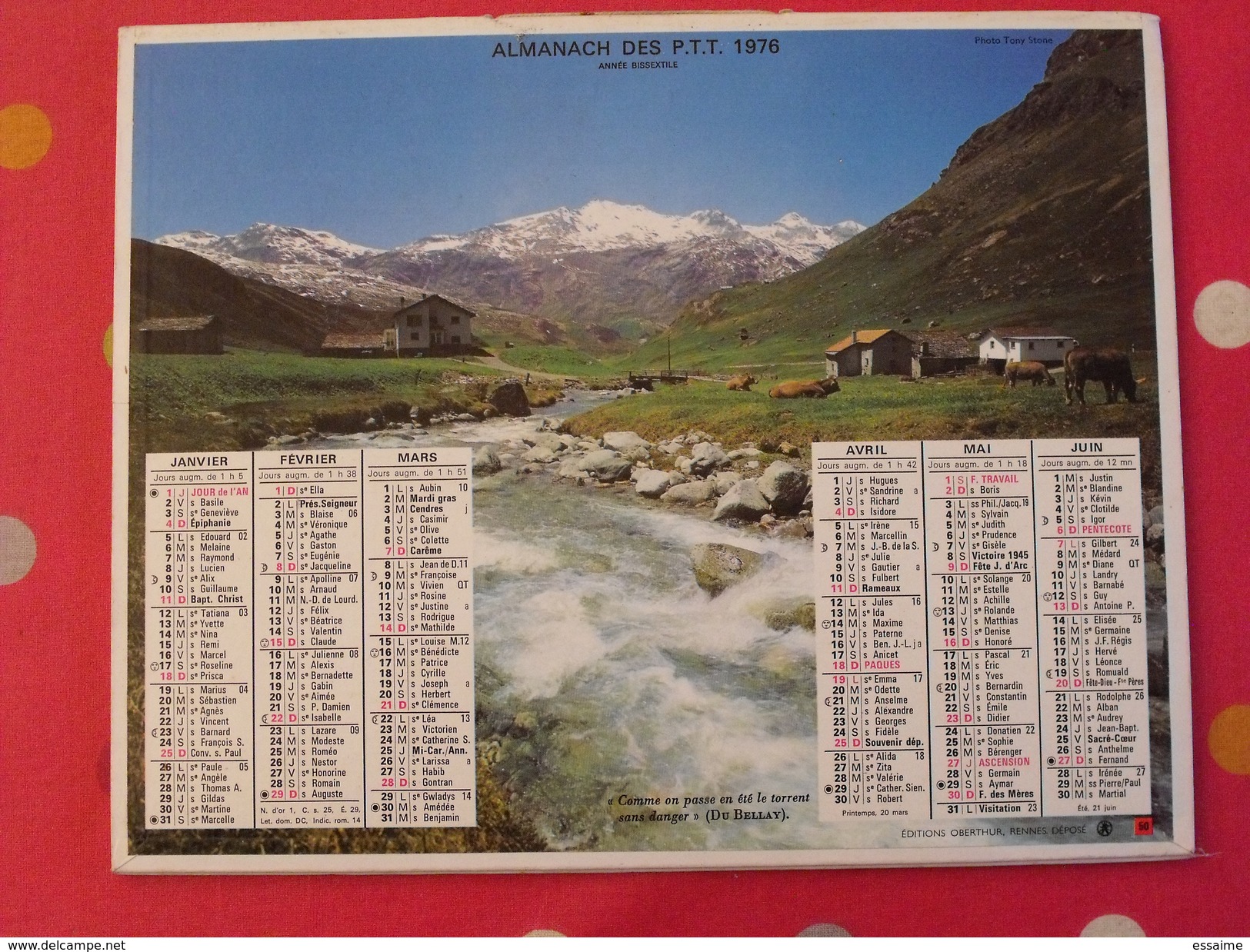 Almanach Des PTT. 1976. Calendrier Poste, Postes Télégraphes. Montagne Torrent Mer - Formato Grande : 1971-80