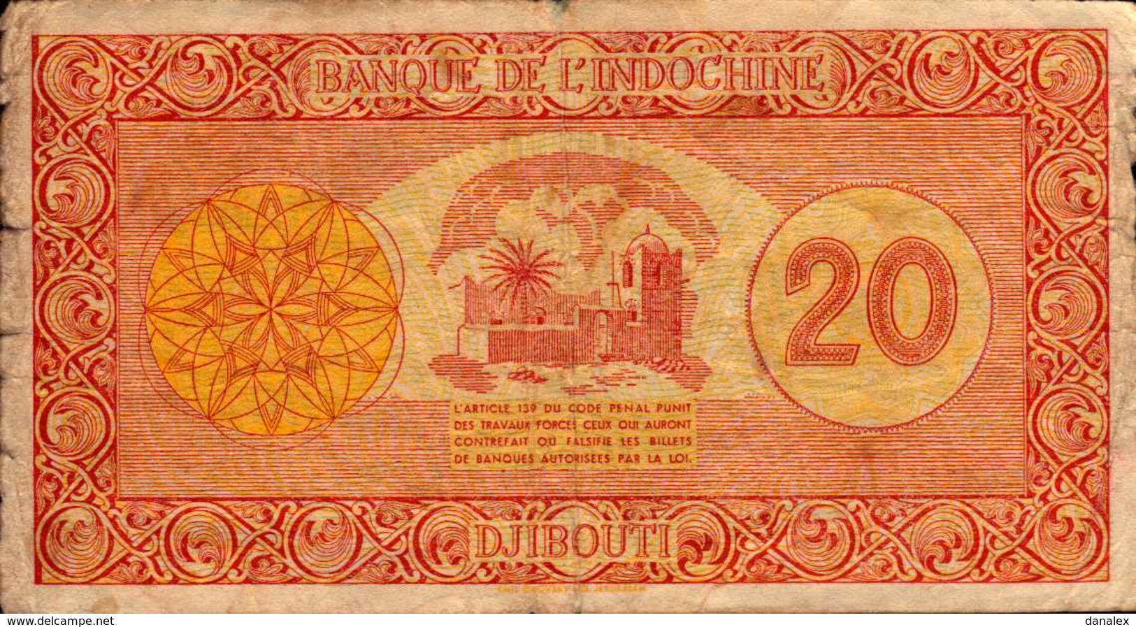 DJIBOUTI Banque Indochine 20 FRANCS Du 19-2-1945nd  Pick 15 - Djibouti